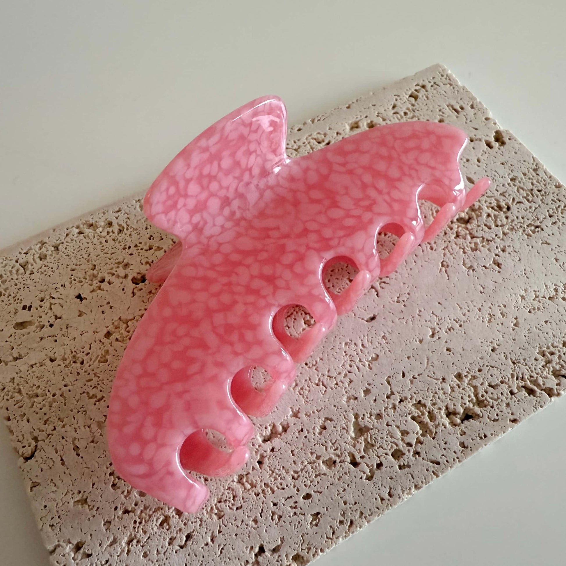 Grosse längliche Haarklammer pink-gepunktet