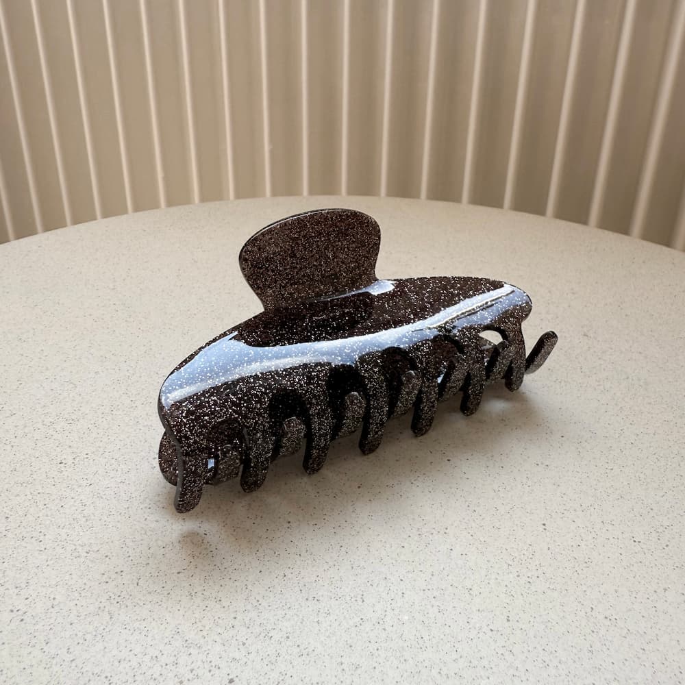 Grosse dunkelbraune Glitzer Haarspange