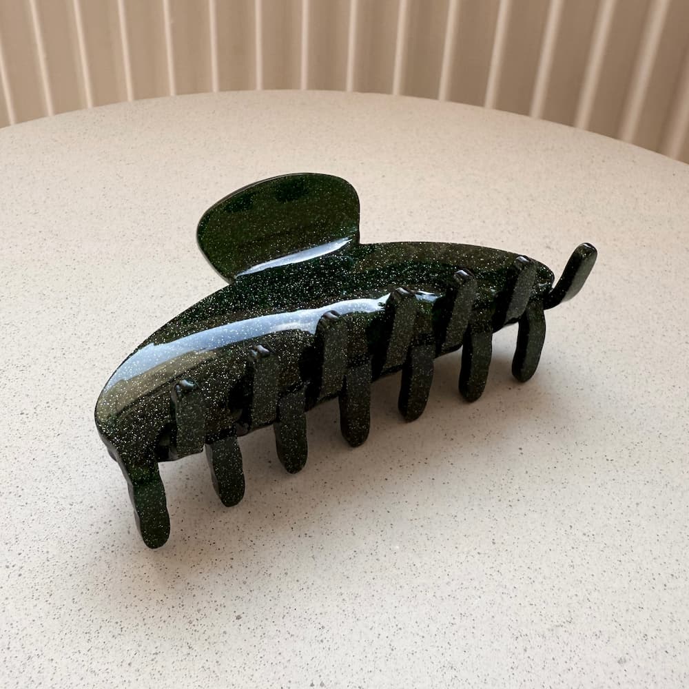 Grosse dunkelgrüne Glitzer Haarspange